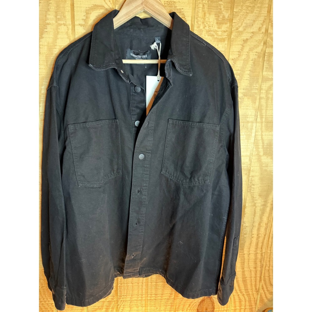 Kenneth Cole Mens Denim Lab‎ Shirt Jacket Black Button Up Overshirt L NWT